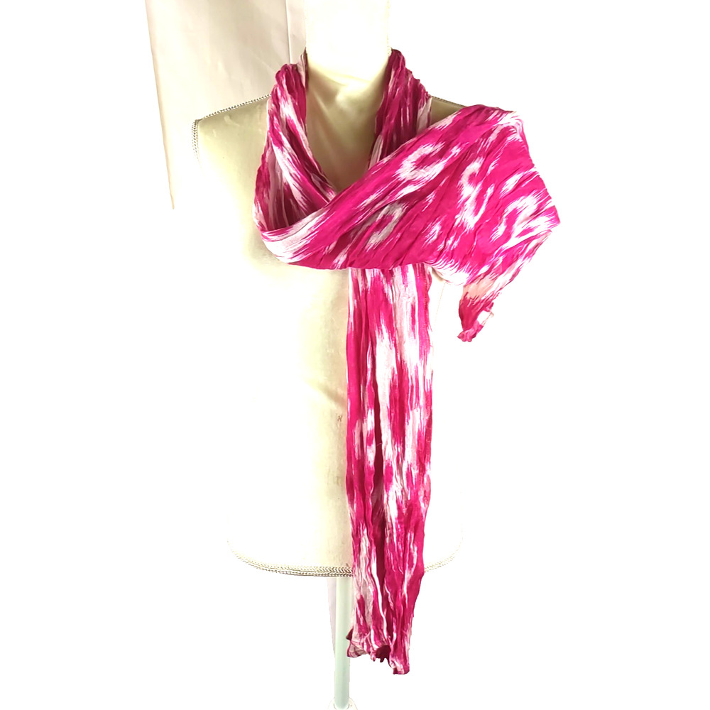 Scarf Rectangle 68" X 15" Fuchsia Pink White Tie Dye Look Vibrant Candy Stripe